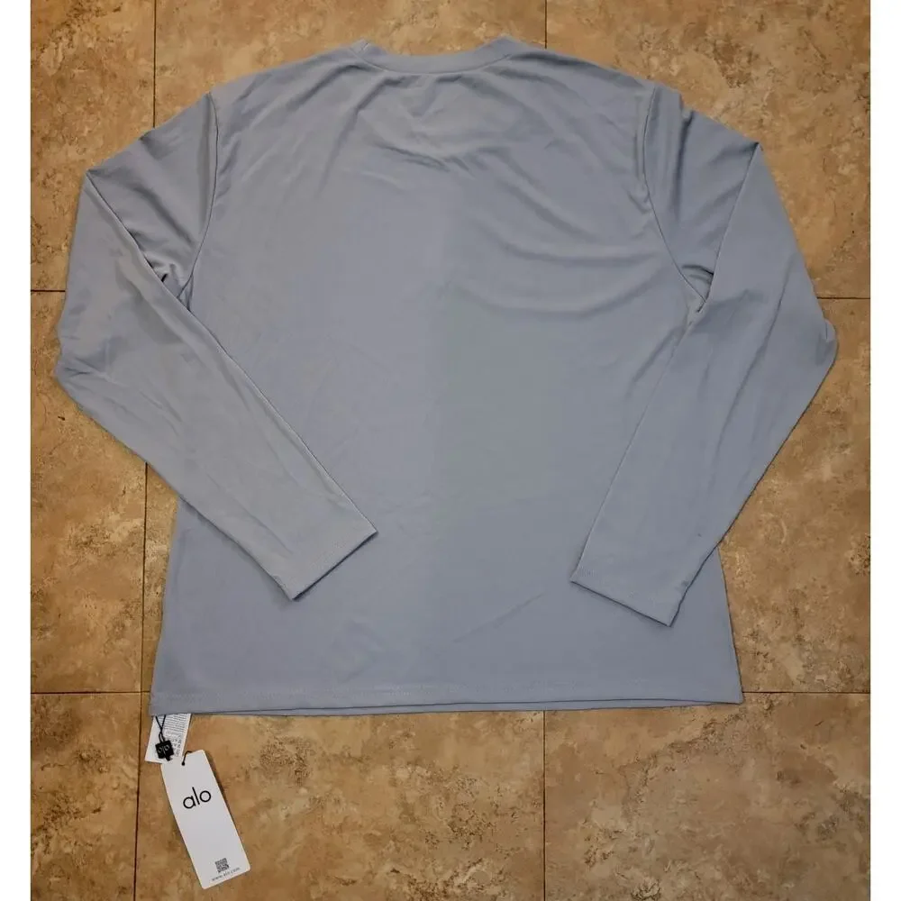 Alo Yoga L Gray 2pc Long Sleeve Drawstring Pant Knit Lounge Athleisure Set New